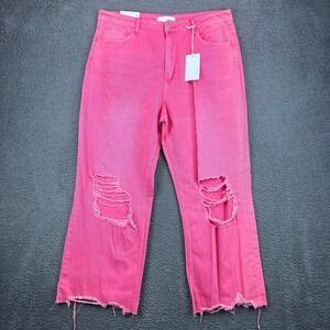 Pink Wide-Leg Ripped Jeans - Women's Flare & Wide Leg